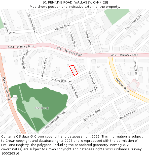 10, PENNINE ROAD, WALLASEY, CH44 2BJ: Location map and indicative extent of plot