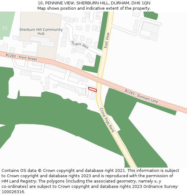 10, PENNINE VIEW, SHERBURN HILL, DURHAM, DH6 1QN: Location map and indicative extent of plot