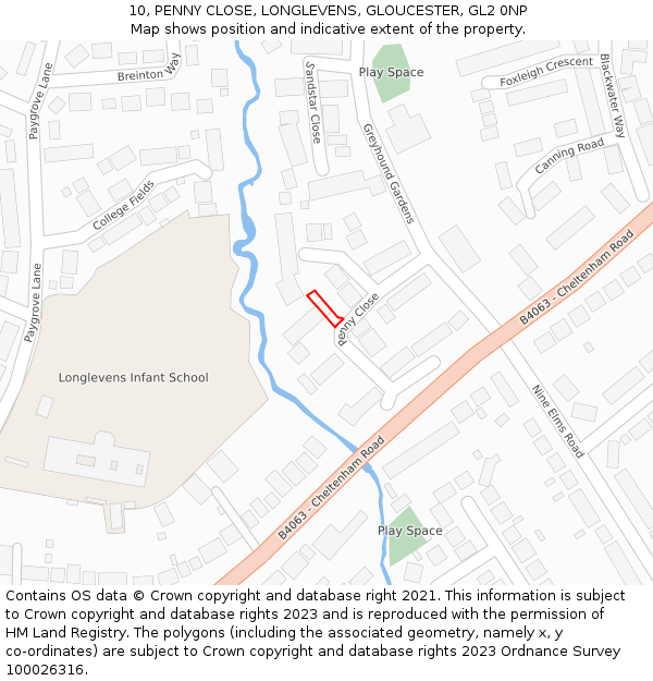10, PENNY CLOSE, LONGLEVENS, GLOUCESTER, GL2 0NP: Location map and indicative extent of plot