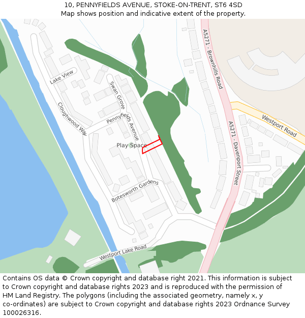 10, PENNYFIELDS AVENUE, STOKE-ON-TRENT, ST6 4SD: Location map and indicative extent of plot