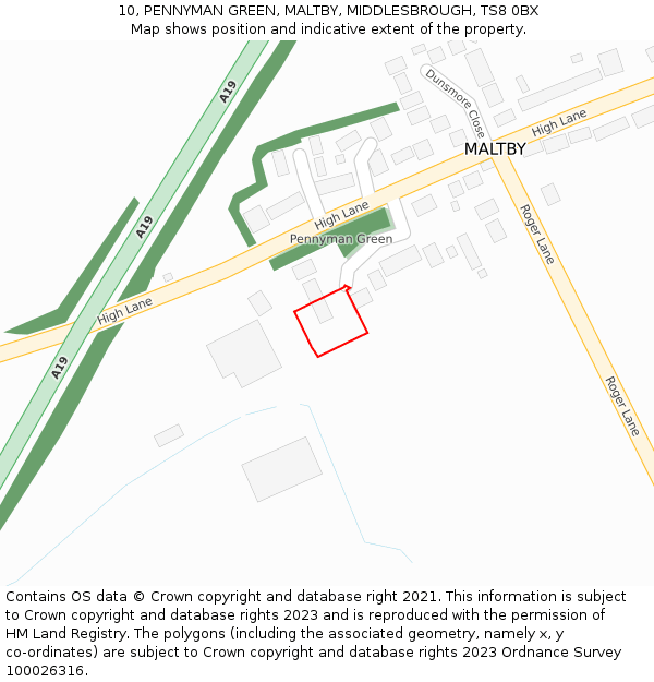 10, PENNYMAN GREEN, MALTBY, MIDDLESBROUGH, TS8 0BX: Location map and indicative extent of plot