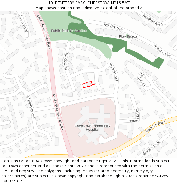 10, PENTERRY PARK, CHEPSTOW, NP16 5AZ: Location map and indicative extent of plot