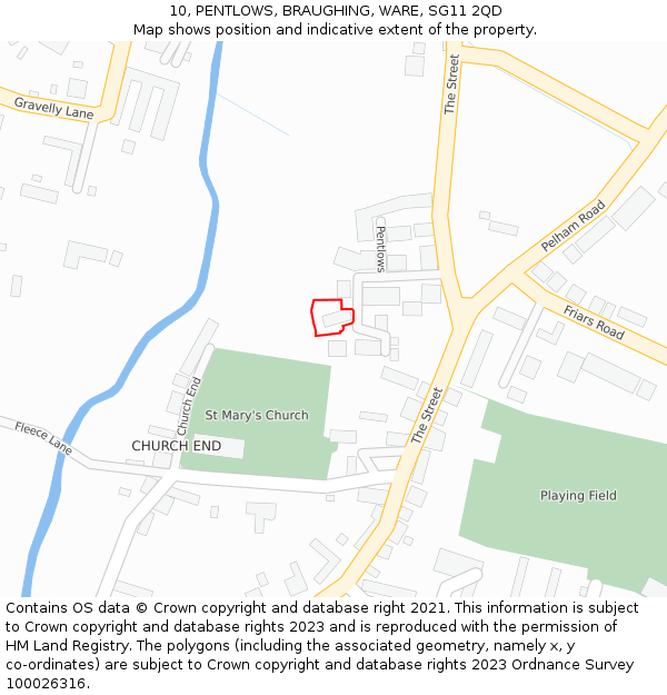 10, PENTLOWS, BRAUGHING, WARE, SG11 2QD: Location map and indicative extent of plot