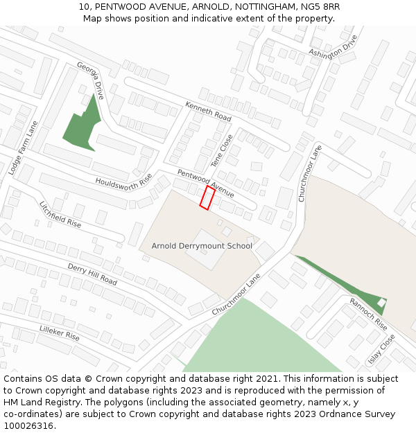 10, PENTWOOD AVENUE, ARNOLD, NOTTINGHAM, NG5 8RR: Location map and indicative extent of plot