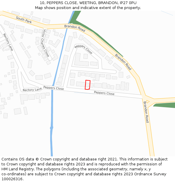 10, PEPPERS CLOSE, WEETING, BRANDON, IP27 0PU: Location map and indicative extent of plot