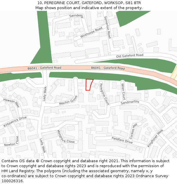 10, PEREGRINE COURT, GATEFORD, WORKSOP, S81 8TR: Location map and indicative extent of plot