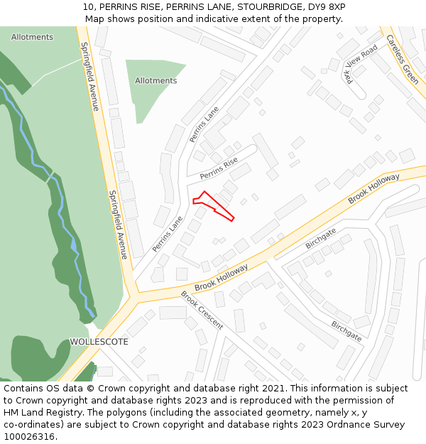 10, PERRINS RISE, PERRINS LANE, STOURBRIDGE, DY9 8XP: Location map and indicative extent of plot