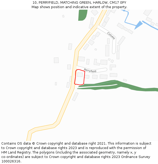 10, PERRYFIELD, MATCHING GREEN, HARLOW, CM17 0PY: Location map and indicative extent of plot