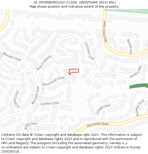 10, PETERBOROUGH CLOSE, GRANTHAM, NG31 8SH: Location map and indicative extent of plot