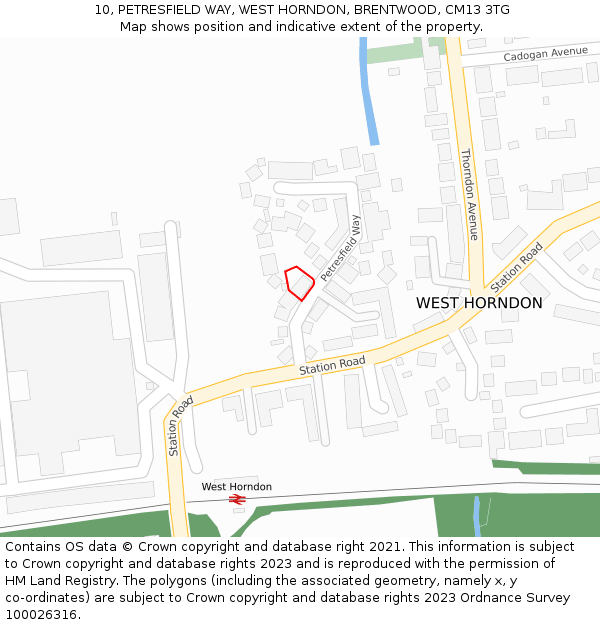 10, PETRESFIELD WAY, WEST HORNDON, BRENTWOOD, CM13 3TG: Location map and indicative extent of plot