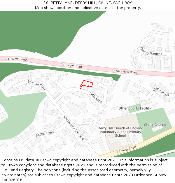 10, PETTY LANE, DERRY HILL, CALNE, SN11 9QY: Location map and indicative extent of plot