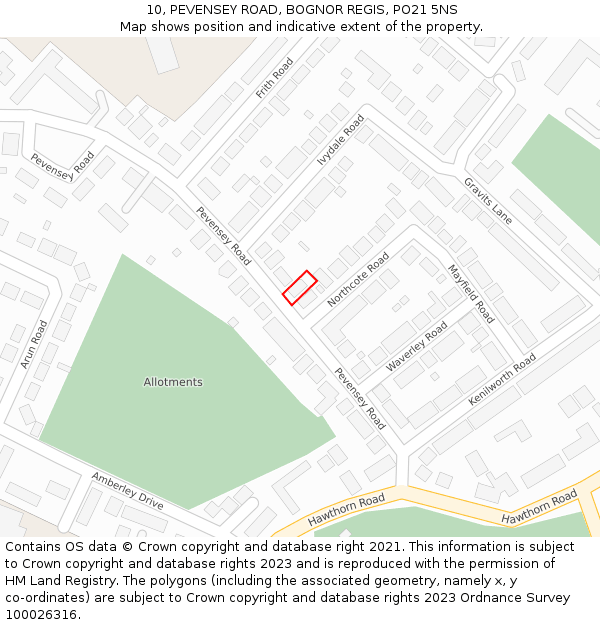 10, PEVENSEY ROAD, BOGNOR REGIS, PO21 5NS: Location map and indicative extent of plot