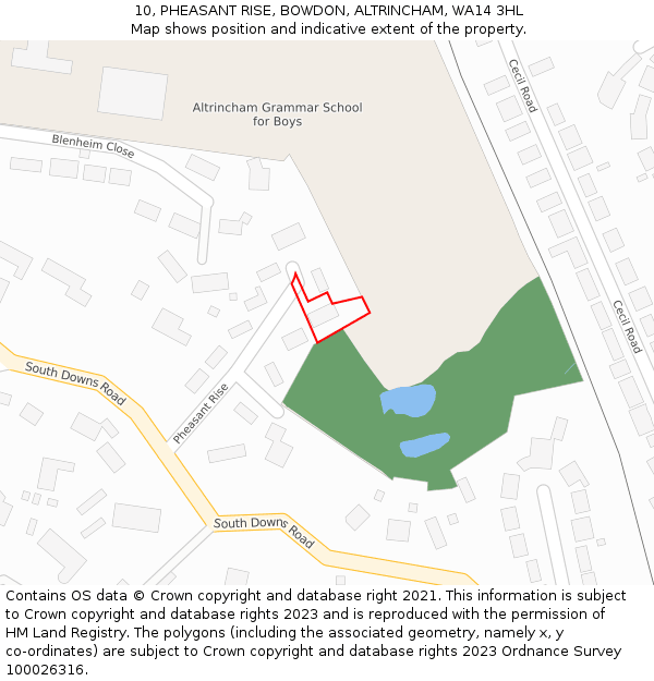 10, PHEASANT RISE, BOWDON, ALTRINCHAM, WA14 3HL: Location map and indicative extent of plot