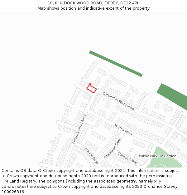 10, PHILDOCK WOOD ROAD, DERBY, DE22 4PH: Location map and indicative extent of plot