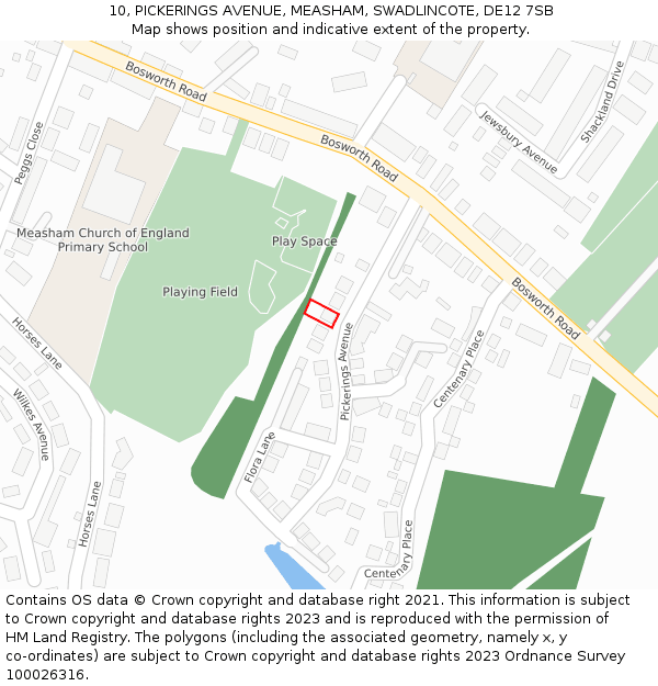 10, PICKERINGS AVENUE, MEASHAM, SWADLINCOTE, DE12 7SB: Location map and indicative extent of plot