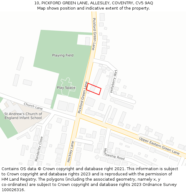 10, PICKFORD GREEN LANE, ALLESLEY, COVENTRY, CV5 9AQ: Location map and indicative extent of plot