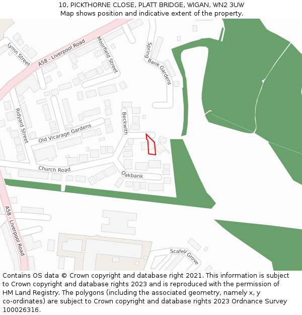 10, PICKTHORNE CLOSE, PLATT BRIDGE, WIGAN, WN2 3UW: Location map and indicative extent of plot