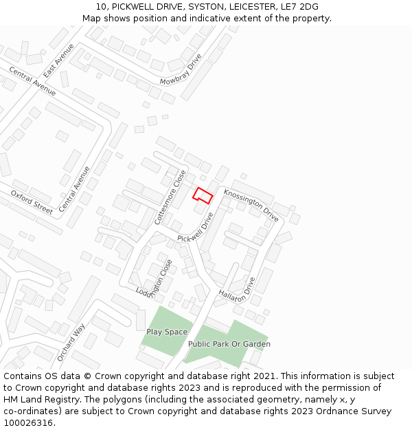 10, PICKWELL DRIVE, SYSTON, LEICESTER, LE7 2DG: Location map and indicative extent of plot