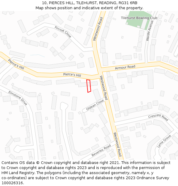 10, PIERCES HILL, TILEHURST, READING, RG31 6RB: Location map and indicative extent of plot