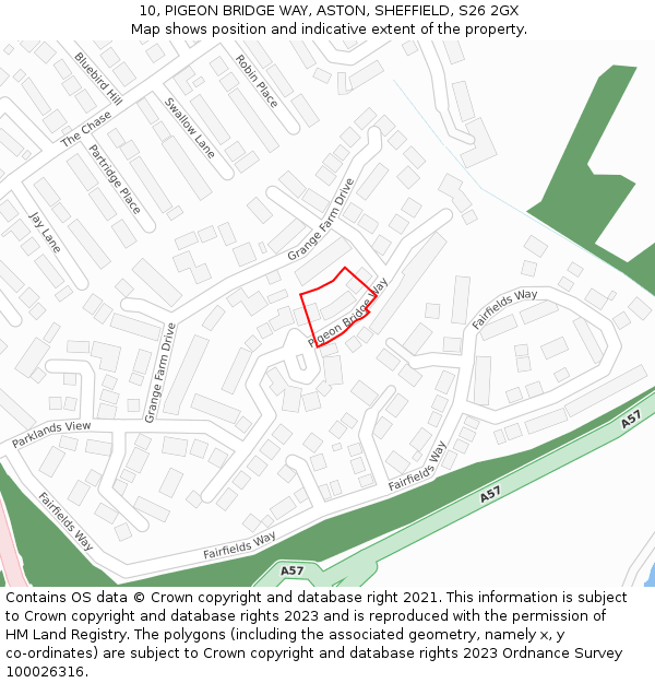 10, PIGEON BRIDGE WAY, ASTON, SHEFFIELD, S26 2GX: Location map and indicative extent of plot