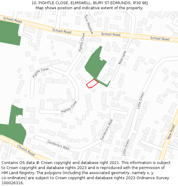 10, PIGHTLE CLOSE, ELMSWELL, BURY ST EDMUNDS, IP30 9EJ: Location map and indicative extent of plot