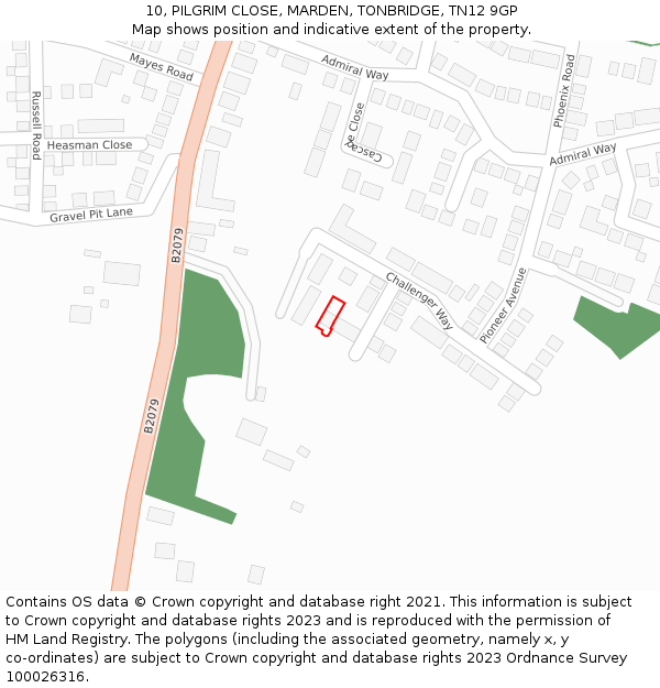 10, PILGRIM CLOSE, MARDEN, TONBRIDGE, TN12 9GP: Location map and indicative extent of plot