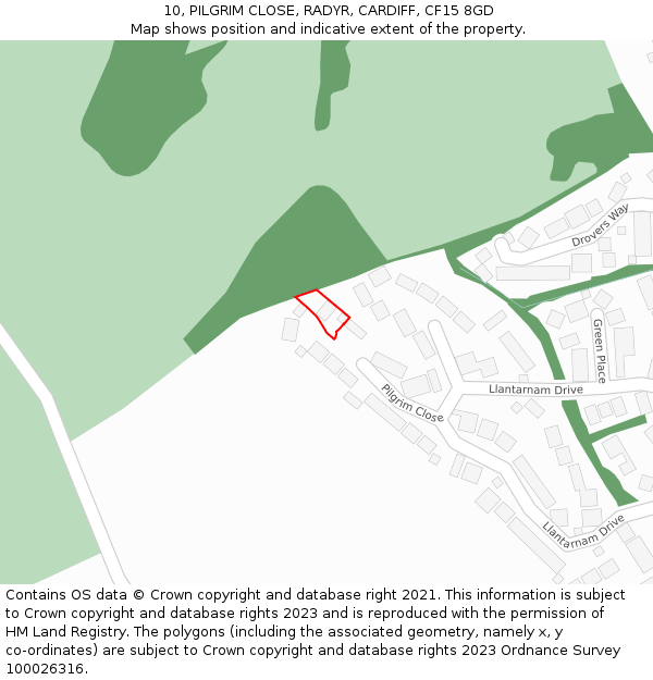 10, PILGRIM CLOSE, RADYR, CARDIFF, CF15 8GD: Location map and indicative extent of plot