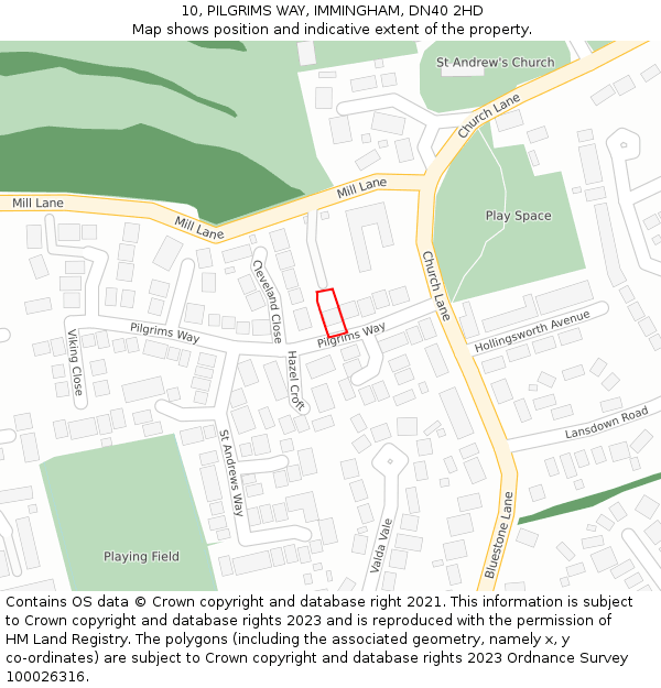 10, PILGRIMS WAY, IMMINGHAM, DN40 2HD: Location map and indicative extent of plot