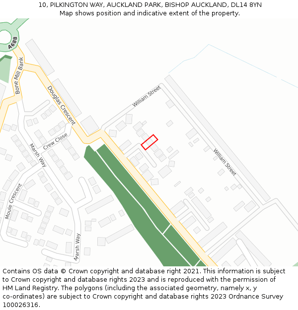 10, PILKINGTON WAY, AUCKLAND PARK, BISHOP AUCKLAND, DL14 8YN: Location map and indicative extent of plot