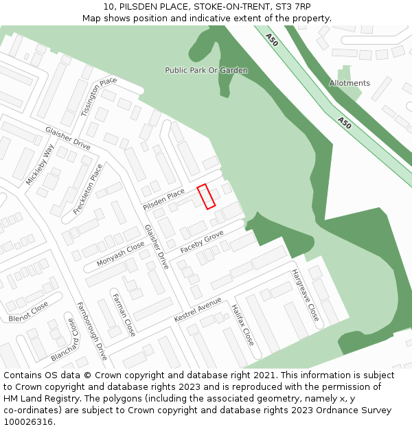 10, PILSDEN PLACE, STOKE-ON-TRENT, ST3 7RP: Location map and indicative extent of plot