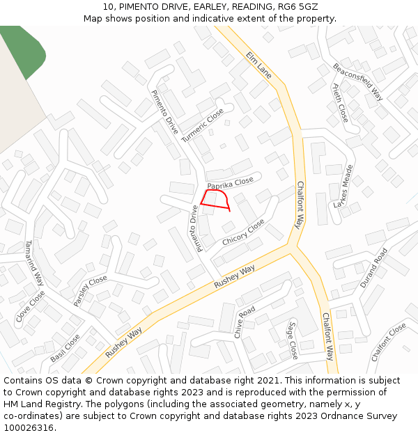10, PIMENTO DRIVE, EARLEY, READING, RG6 5GZ: Location map and indicative extent of plot
