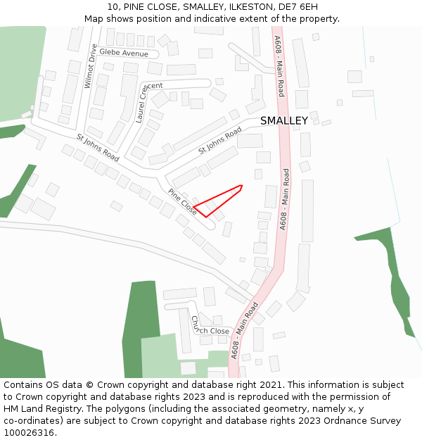 10, PINE CLOSE, SMALLEY, ILKESTON, DE7 6EH: Location map and indicative extent of plot