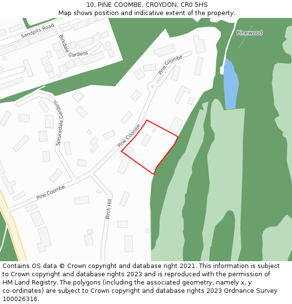 10, PINE COOMBE, CROYDON, CR0 5HS: Location map and indicative extent of plot