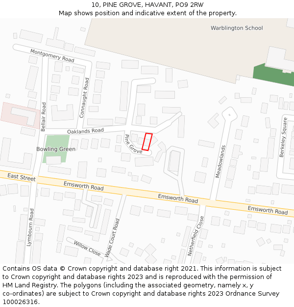 10, PINE GROVE, HAVANT, PO9 2RW: Location map and indicative extent of plot