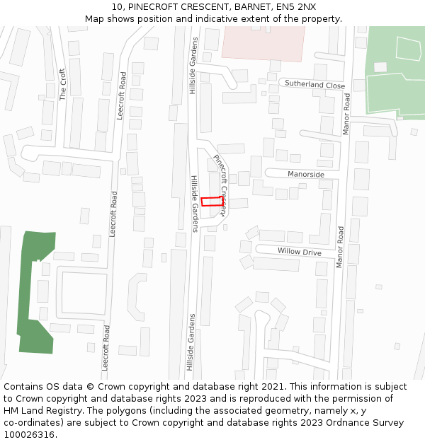 10, PINECROFT CRESCENT, BARNET, EN5 2NX: Location map and indicative extent of plot