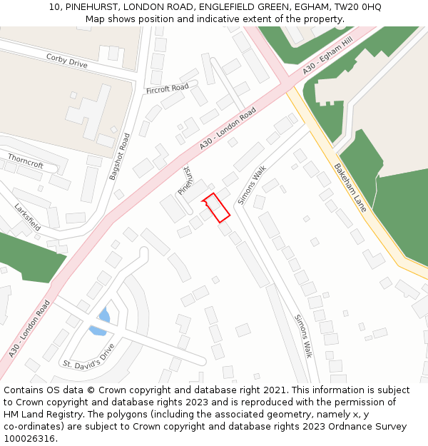10, PINEHURST, LONDON ROAD, ENGLEFIELD GREEN, EGHAM, TW20 0HQ: Location map and indicative extent of plot