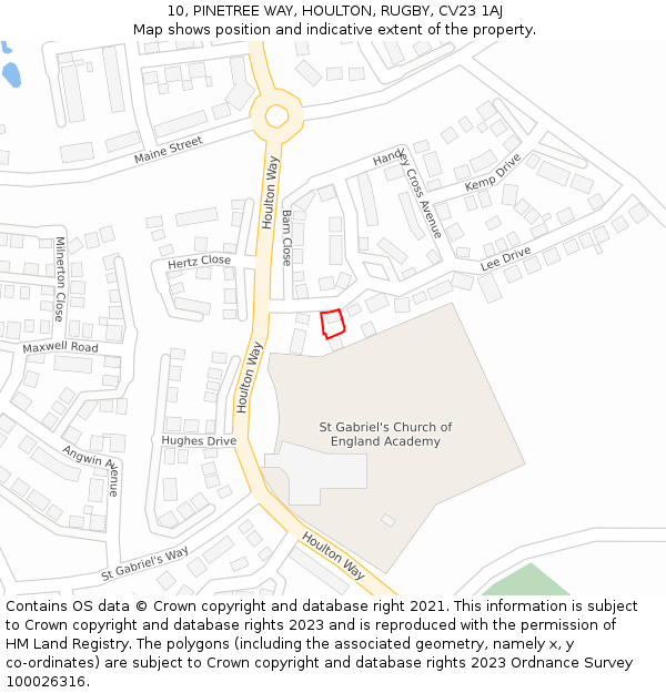 10, PINETREE WAY, HOULTON, RUGBY, CV23 1AJ: Location map and indicative extent of plot