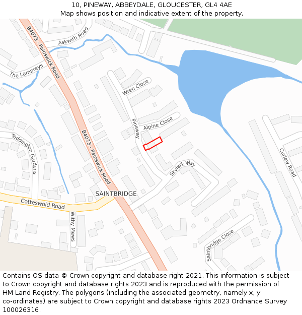 10, PINEWAY, ABBEYDALE, GLOUCESTER, GL4 4AE: Location map and indicative extent of plot