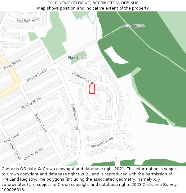 10, PINEWOOD DRIVE, ACCRINGTON, BB5 6UG: Location map and indicative extent of plot