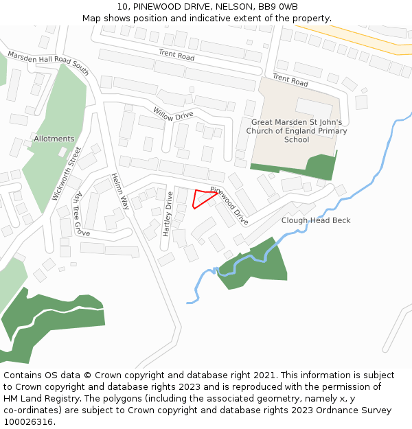 10, PINEWOOD DRIVE, NELSON, BB9 0WB: Location map and indicative extent of plot