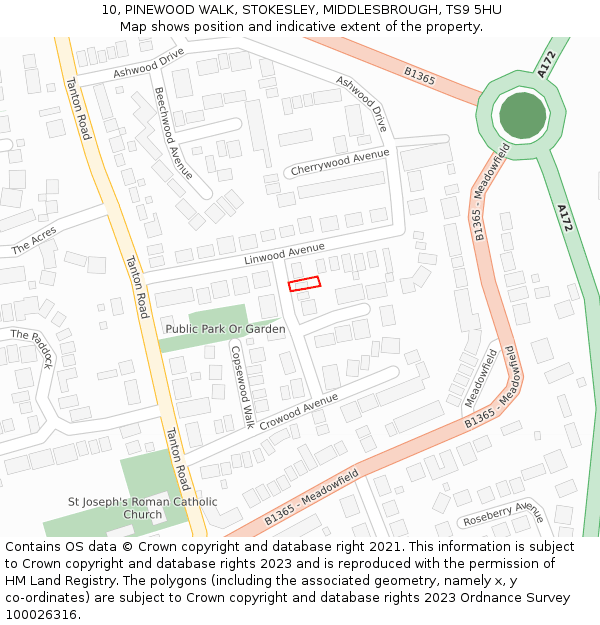 10, PINEWOOD WALK, STOKESLEY, MIDDLESBROUGH, TS9 5HU: Location map and indicative extent of plot