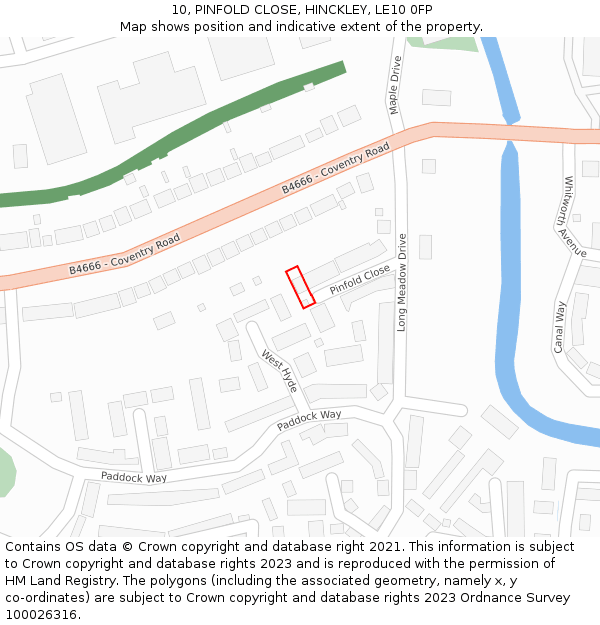 10, PINFOLD CLOSE, HINCKLEY, LE10 0FP: Location map and indicative extent of plot