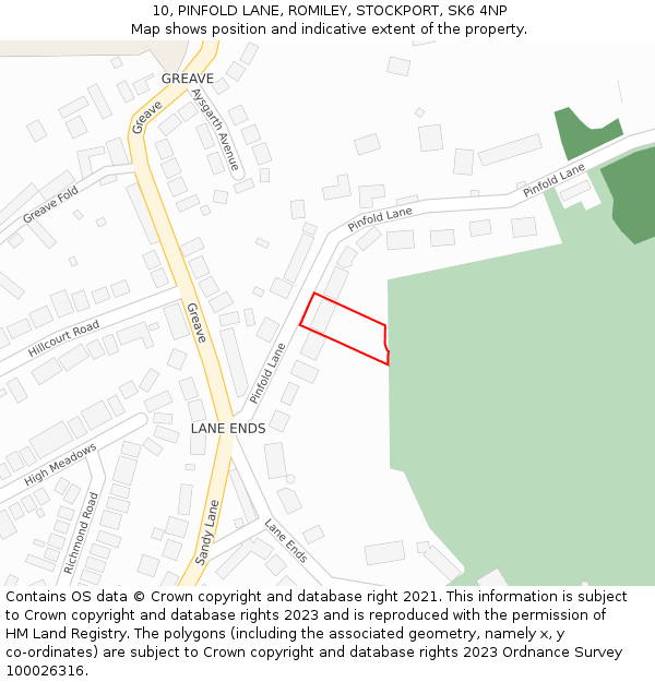 10, PINFOLD LANE, ROMILEY, STOCKPORT, SK6 4NP: Location map and indicative extent of plot