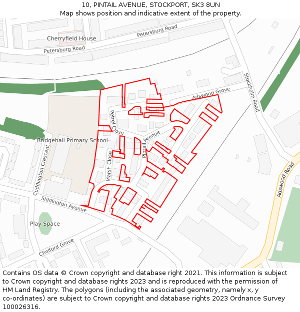 10, PINTAIL AVENUE, STOCKPORT, SK3 8UN: Location map and indicative extent of plot