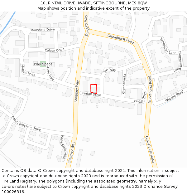 10, PINTAIL DRIVE, IWADE, SITTINGBOURNE, ME9 8QW: Location map and indicative extent of plot