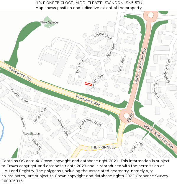 10, PIONEER CLOSE, MIDDLELEAZE, SWINDON, SN5 5TU: Location map and indicative extent of plot