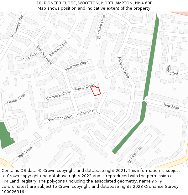 10, PIONEER CLOSE, WOOTTON, NORTHAMPTON, NN4 6RR: Location map and indicative extent of plot