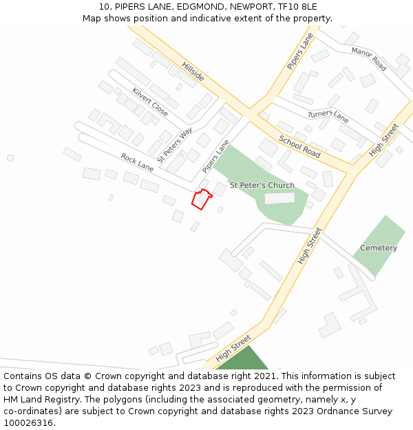 10, PIPERS LANE, EDGMOND, NEWPORT, TF10 8LE: Location map and indicative extent of plot