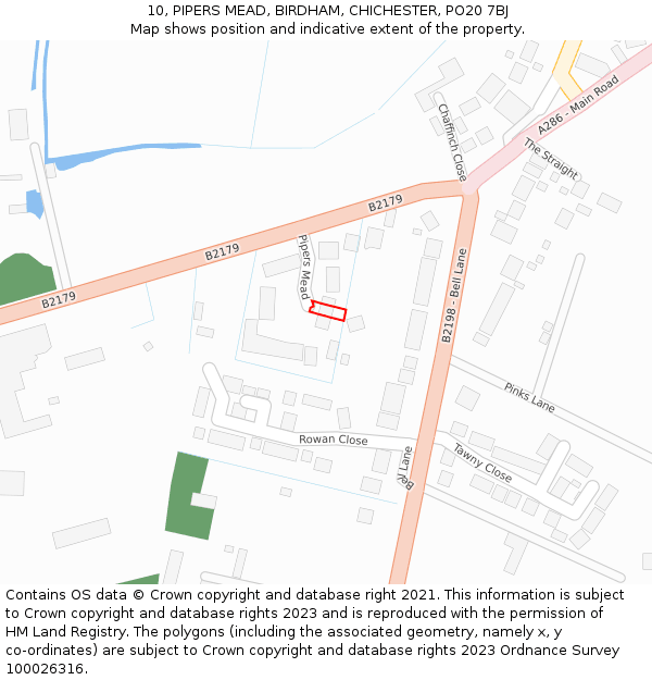 10, PIPERS MEAD, BIRDHAM, CHICHESTER, PO20 7BJ: Location map and indicative extent of plot