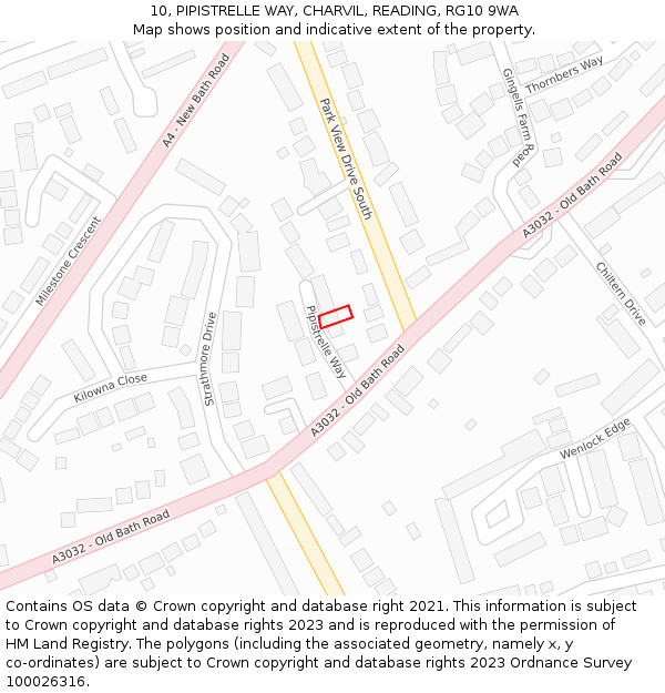 10, PIPISTRELLE WAY, CHARVIL, READING, RG10 9WA: Location map and indicative extent of plot